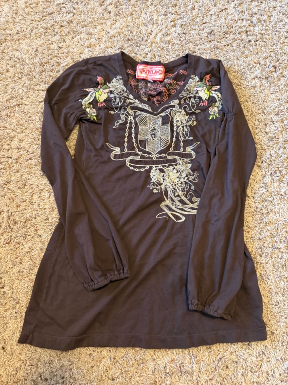 VTG Johnny Was JWLA Women’s S Hummingbird Floral Embroidered Long Sleeve Top Y2K